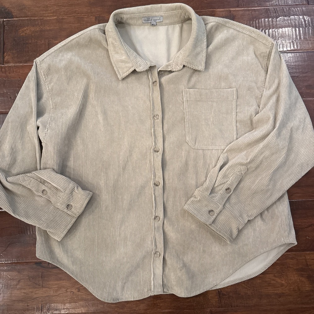 Wishlist Apparel Oversize Corduroy Shirt Shacket Size Medium/Large Tan